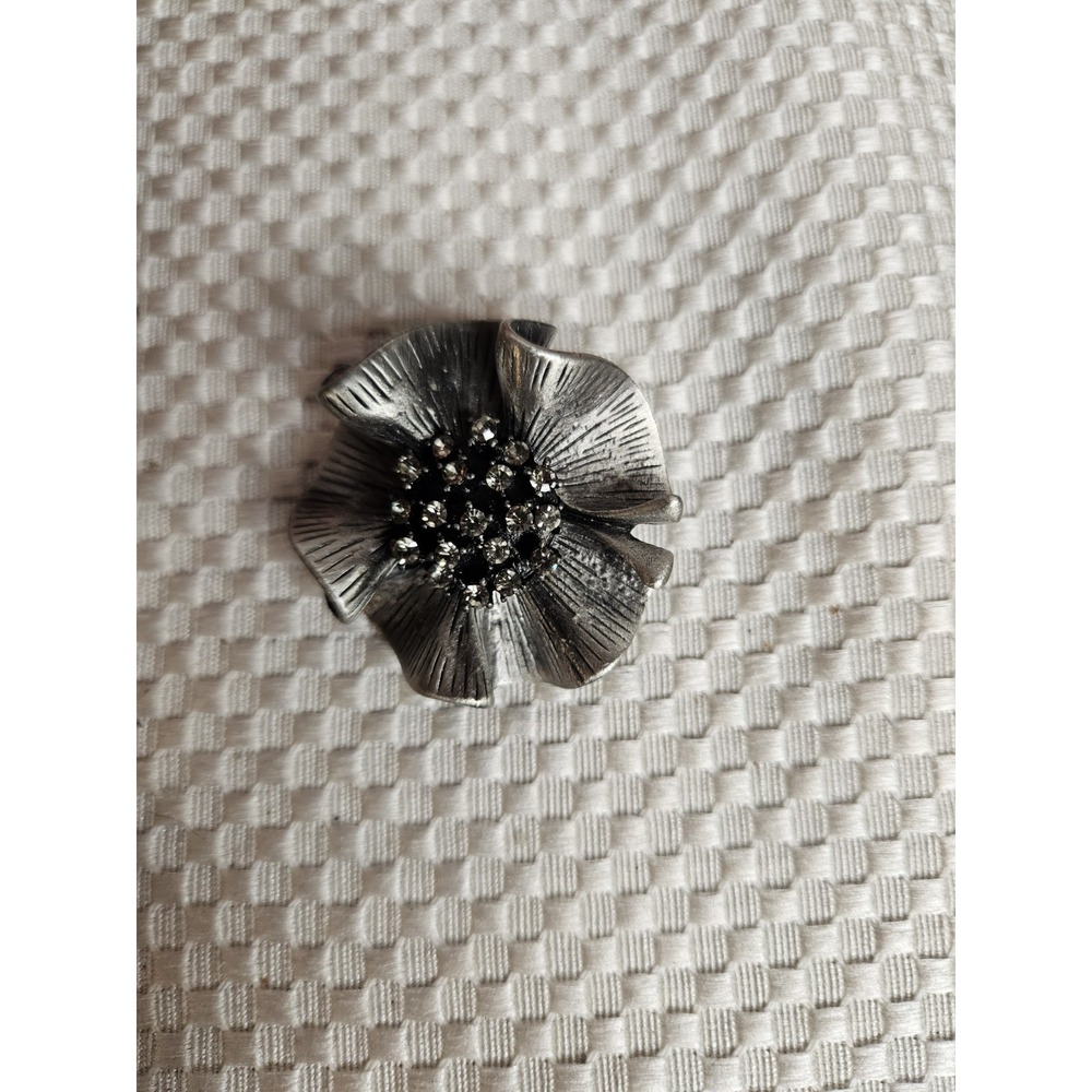 Premier Designs "Camille" Floral Brooch Pendant Pin Silvertone Flower Rhinestone